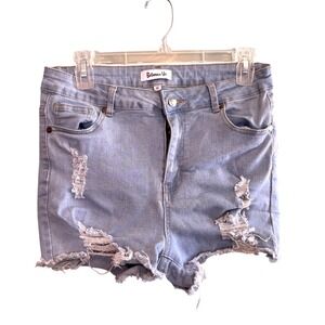 Between Us Distressed Light Wash Denim‎ Cut Off Shorts Womens Size 13 High Rise